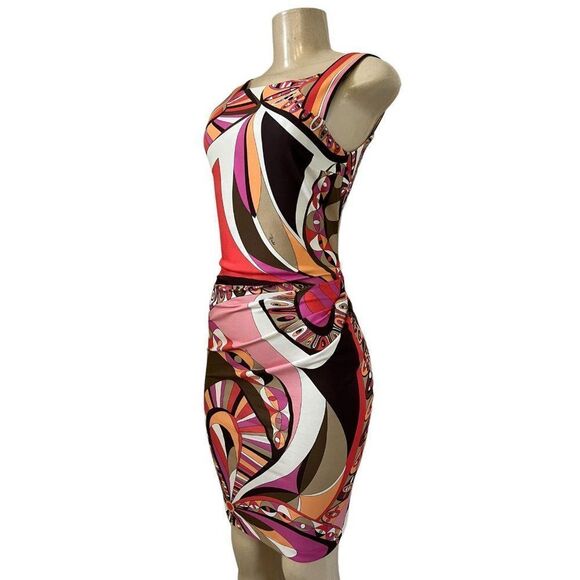 EMILIO PUCCI Multicolor Abstract Ruched Side Sheath Knee Length Dress Si… - Picture 10 of 16